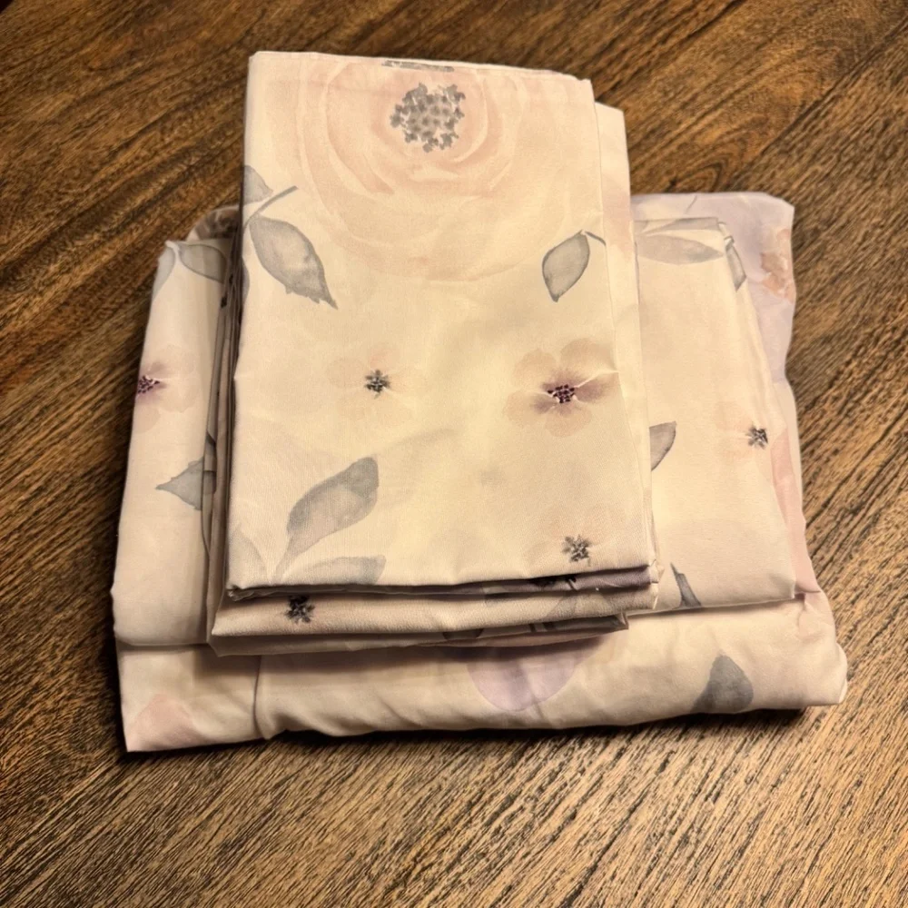 Sweet JoJo DesignsWatercolor Floral Lavender And Grey Collection Queen Sheet Set